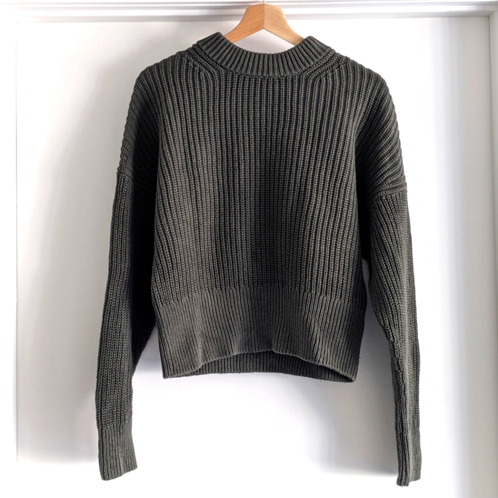 Forest Green Crop Knit Sweater - M